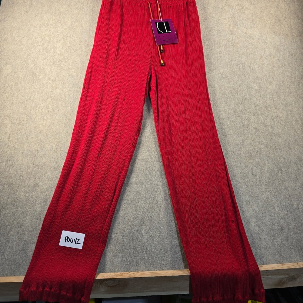 VTG NEW Carole Little Sport Red Textured Knit Drawstring Pants Sz 8 Bell Detail